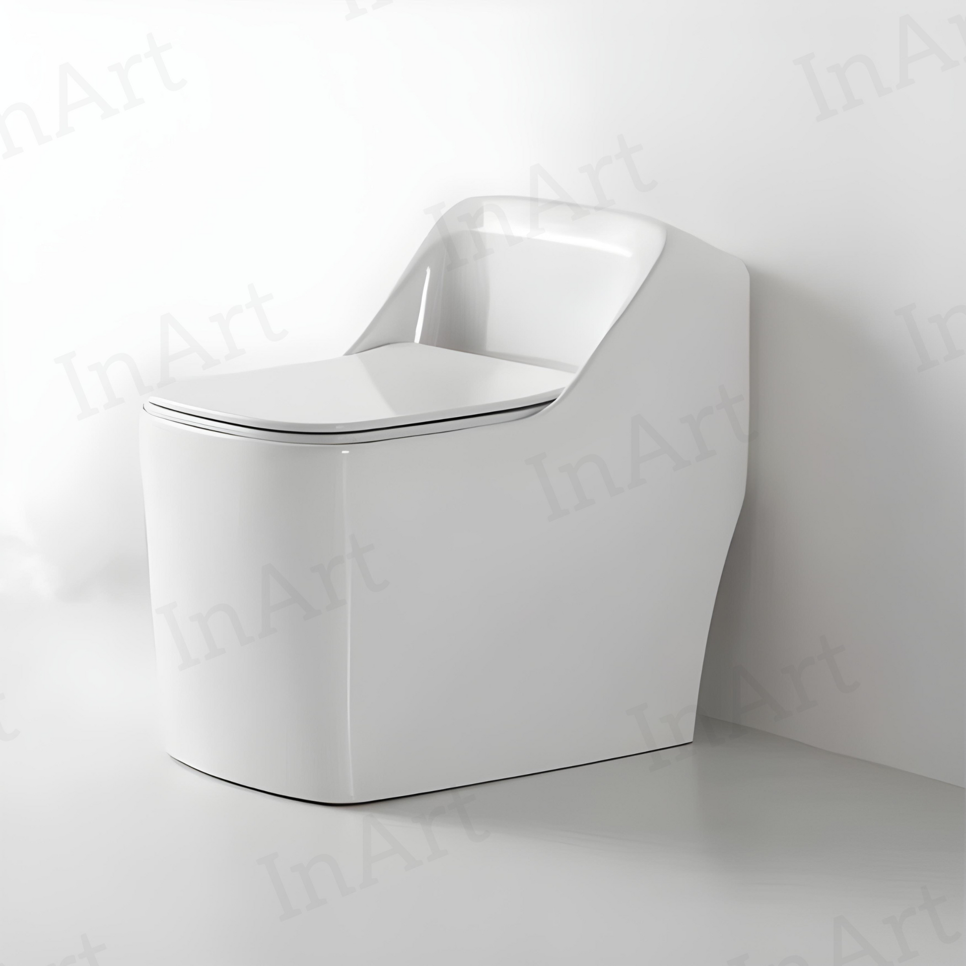 InArt Platinum Ceramic Rimless One-Piece Western Toilet with Soft Close Seat, S Trap Outlet, Glossy White - 67x41x60 cm - InArt-Studio