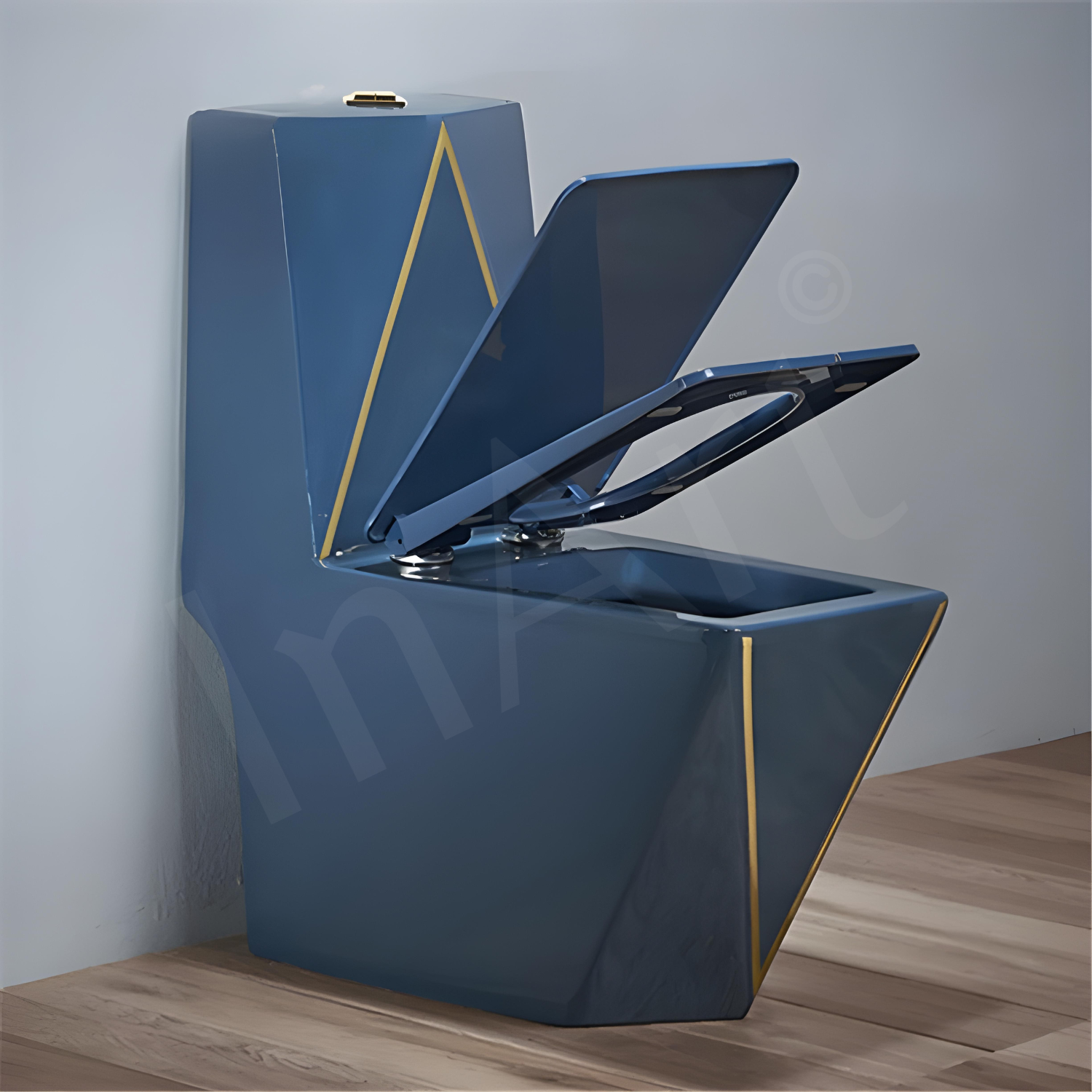 InArt Blue Ceramic Floor Mounted European Water Closet | Western Toilet Commode EWC S Trap | 68x36x83 cm | Soft Close Hydraulic Seat | One Piece with Flush Tank - InArt-Studio