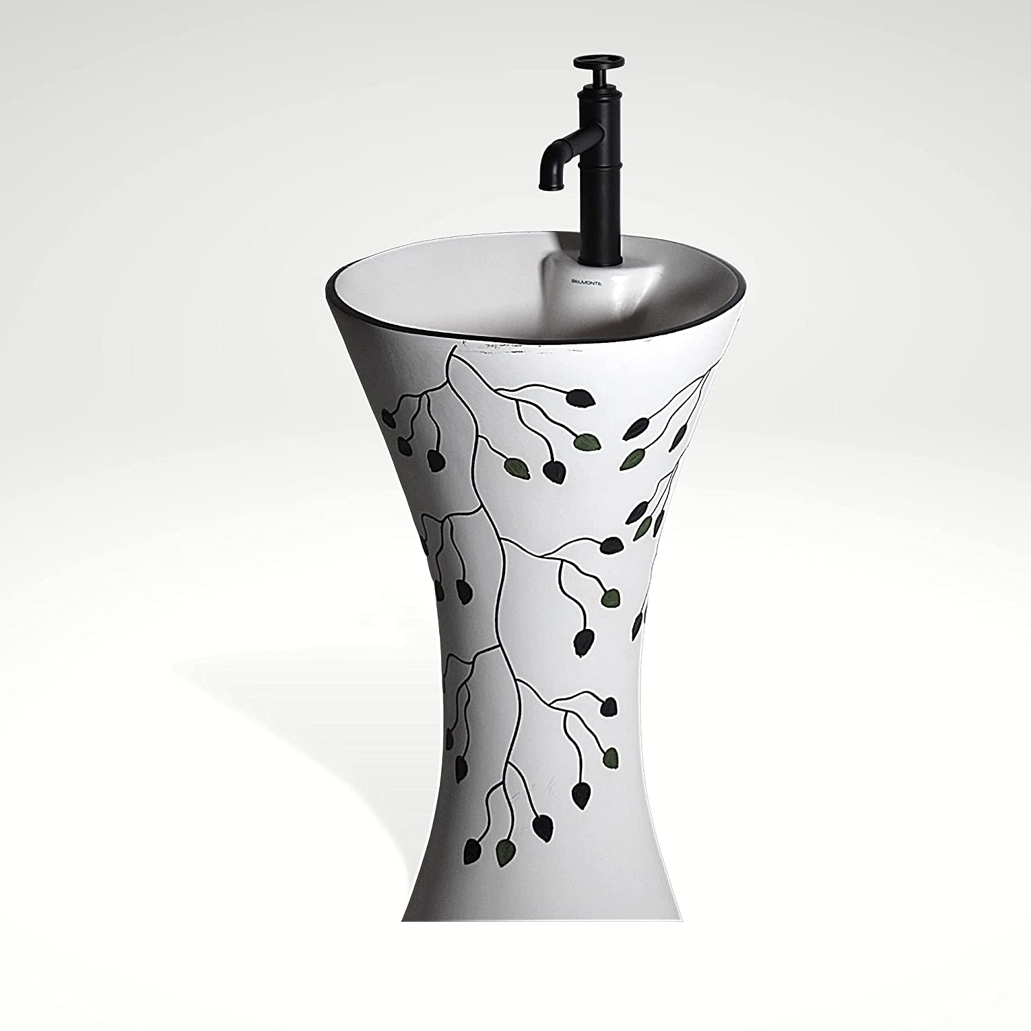 InArt Ceramic Pedestal Wash Basin Free Standing Round White Grey 40x40 CM - InArt-Studio