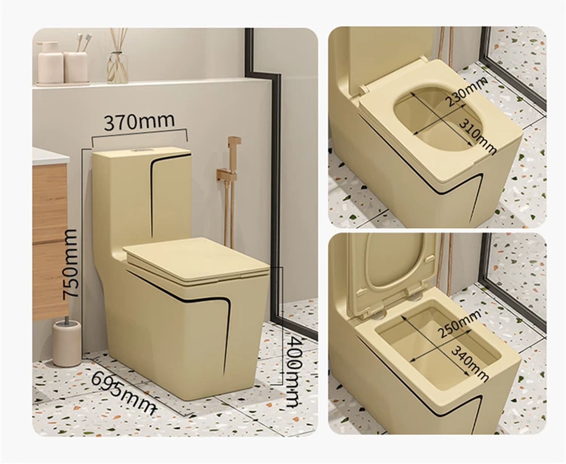 InArt Khakhi Matt Ceramic European Water Closet | Floor Mounted Western Toilet EWC S Trap | 68x36x78 cm | Soft Close Hydraulic Seat with Flush Tank - InArt-Studio