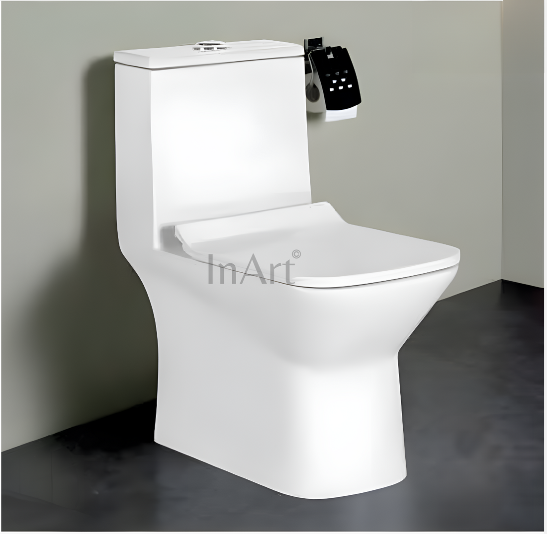 Inart Premium 5D Flushing Syphonic One Piece Ceramic Western Floor Mounted One Piece Water Closet Western Toilet/Commode/European Commode - InArt-Studio