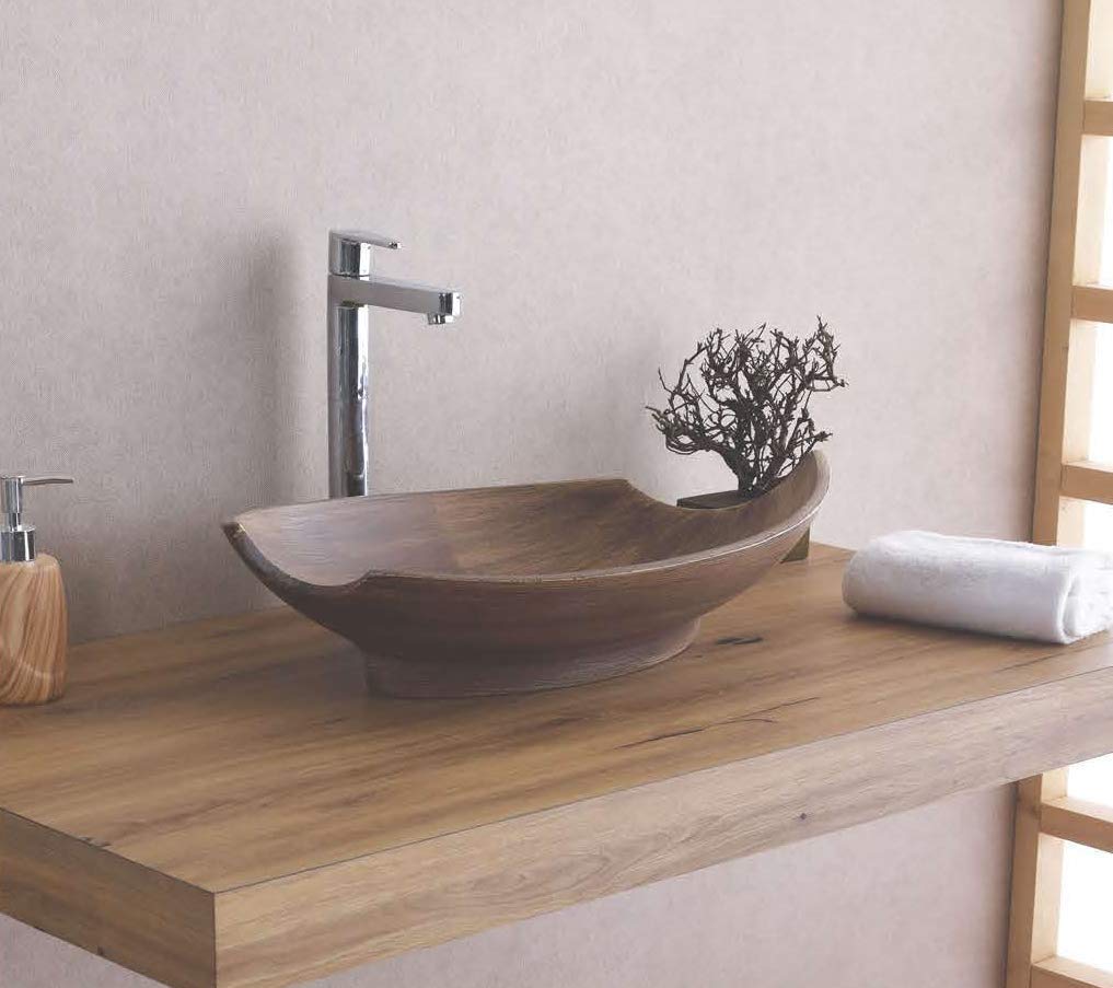 InArt Ceramic Counter or Table Top Wash Basin Wooden 60x36 CM