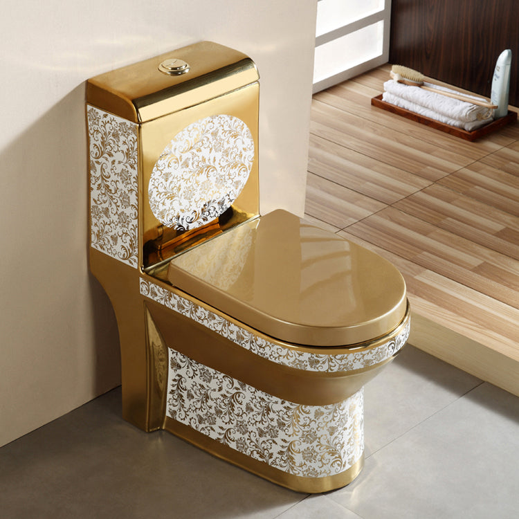 InArt Western Floor Mounted One Piece Water Closet European Ceramic Western Toilet Commode S-Trap Oval Golden