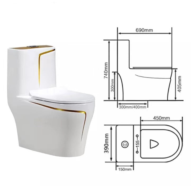 InArt One Piece Toilet Commode Rimless Syphonic - Ceramic Western Toilet Design Water Closet White Gold - InArt-Studio