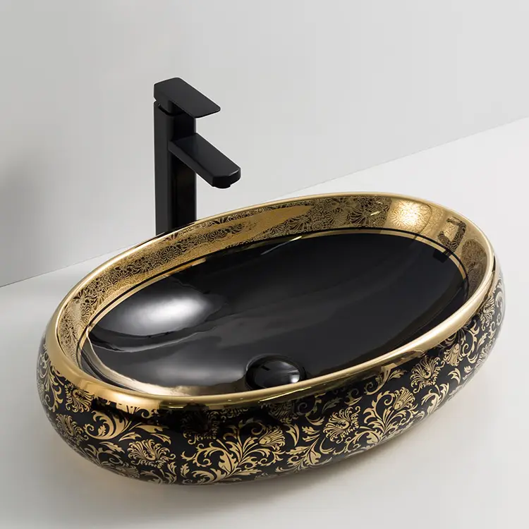 InArt Table Top Wash Basin Design 60 x 40 CM Gold Black DW252