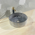 InArt Modern Glass Table Top Wash Basin 39.5 x 39.5 CM Grey Silver Crystal Diamond Design - InArt-Studio