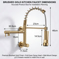 Brushed gold kitchen sink faucet wall mount with single lever handle and high arc spout