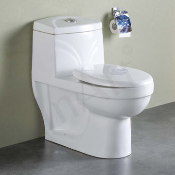 InArt Ceramic European Water Closet | Floor Mounted Western Toilet Commode | White One Piece EWC S Trap with Soft Close Hydraulic Seat Cover | 28x15x28 Inches - InArt-Studio