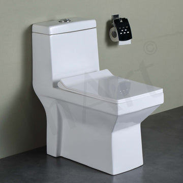 InArt Ceramic P-Trap Floor Mounted European Water Closet | Contemporary Western Toilet | 67x37x74 cm | White - InArt-Studio