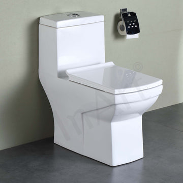 InArt Ceramic Floor Mounted European Water Closet | Western Toilet Commode | EWC S Trap with Soft Close Hydraulic Seat Cover | White One Piece with Flush Tank - InArt-Studio