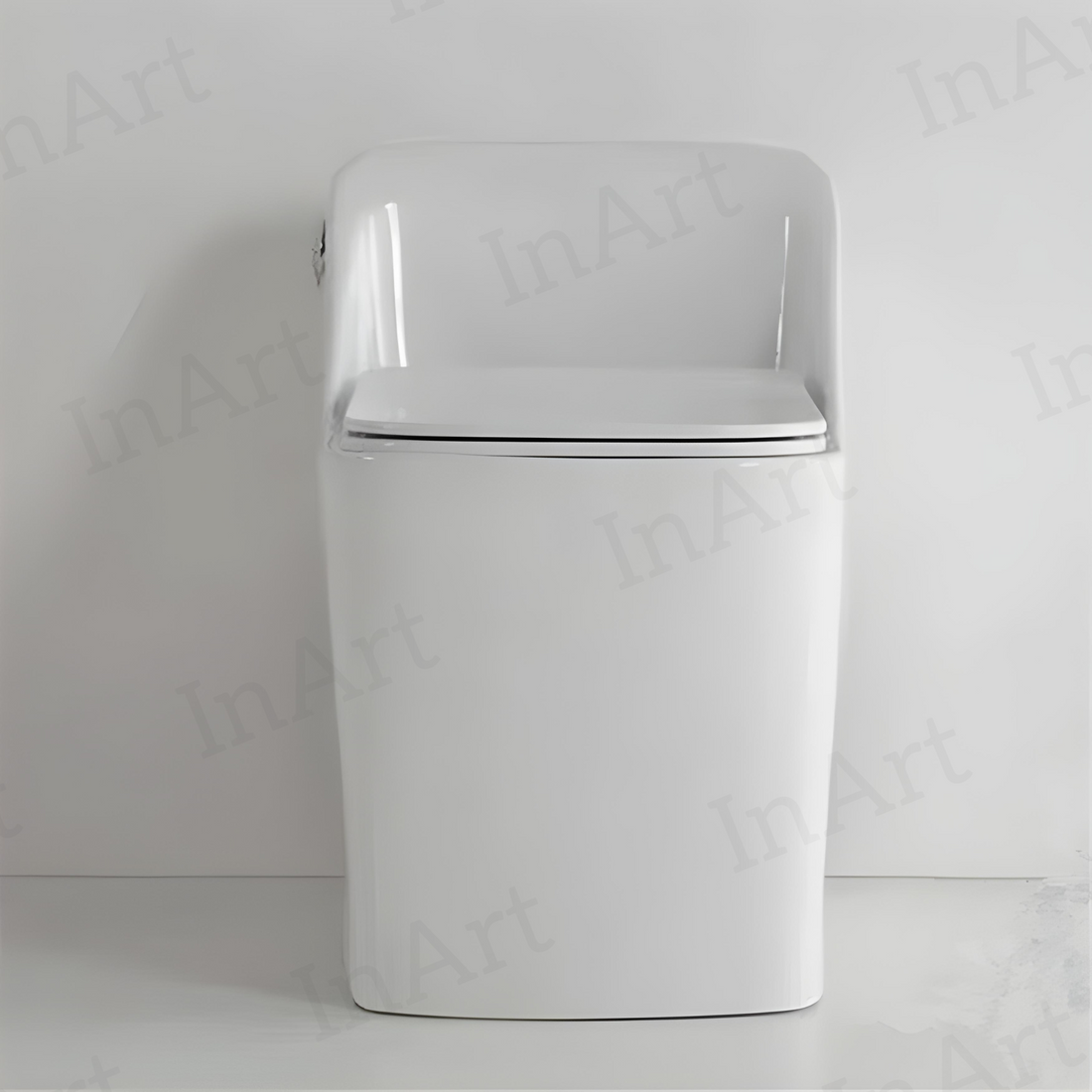 InArt Platinum Ceramic Rimless One-Piece Western Toilet with Soft Close Seat, S Trap Outlet, Glossy White - 67x41x60 cm - InArt-Studio