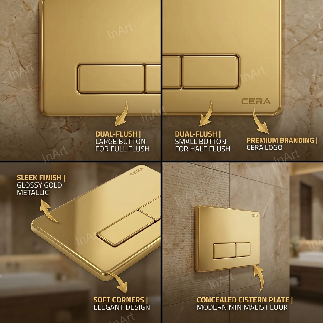 CERA Chevron Concealed Cistern + French Gold Flush Plate — Complete Set (B1120101FG)