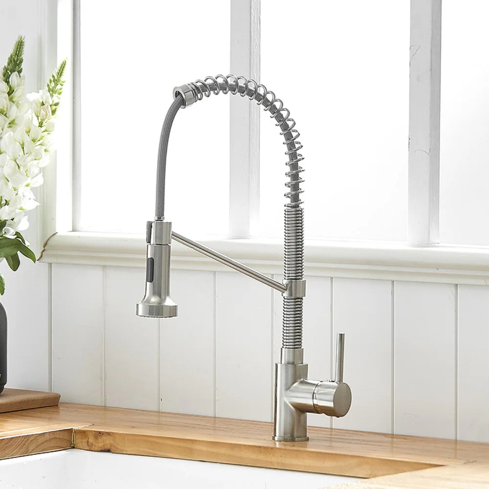 InArt Kitchen Sink Mixer - 360° Pull-Down Sprayer Faucet, Brushed Chrome Dual Flow KSF026 - InArt-Studio