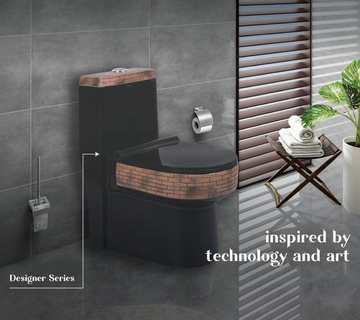 InArt Ceramic One Piece Western Toilet Commode - European Commode Water Closet With Soft Close Seat Cover P Trap Black Bricks - InArt-Studio