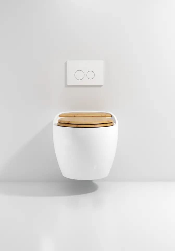 Modern Indian bathroom fitment: InArt wall hung western toilet with wooden seat cover, space-saving wall mounted WC