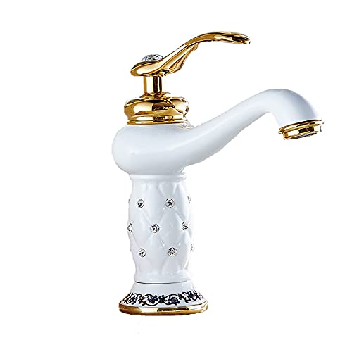 InArt wash basin mixer single lever tap in white gold, side angle showing spout and handle design