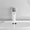 Bathroom mixer tap for wash basin, white silver brass basin mixer tap shown at 3/4 angle
