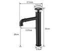 InArt sink basin tap in matte black, angled view of brass single lever basin mixer tap