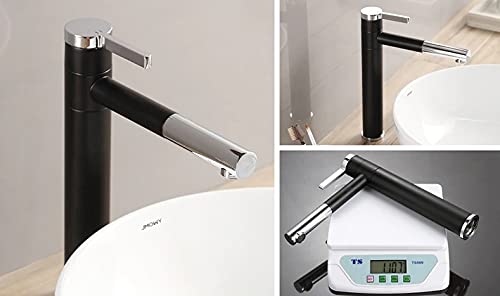 Black basin mixer single lever tall tap, side angle showing sleek spout and handle for washroom