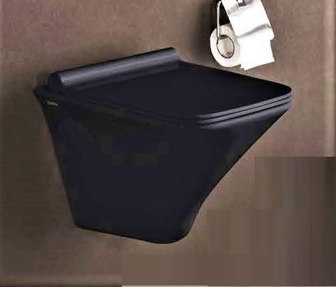 InArt Ceramic Rimless Wall Hung or Wall Mounted Water Closet Toilet with Soft Seat Cover Black Color - InArt-Studio
