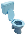 European water closet floor mount S trap commode set, light blue ceramic toilet with flush tank, rear angle