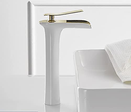 InArt washing basin tap in white gold brass, single lever basin mixer for bathroom, front view