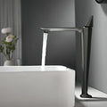 InArt black basin mixer tap installed on wash basin, stylish bathroom interior look with single lever control