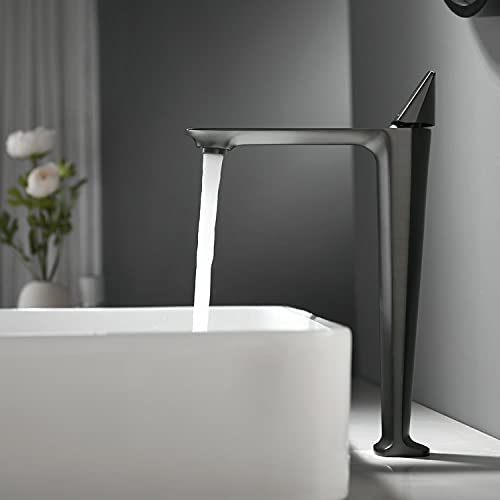 InArt black basin mixer tap installed on wash basin, stylish bathroom interior look with single lever control