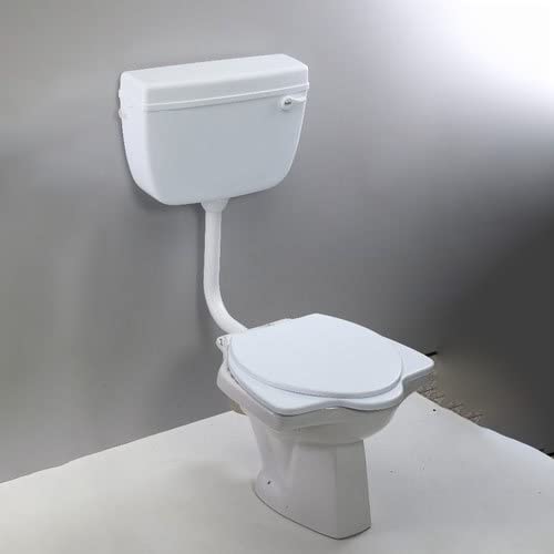 InArt single piece western toilet in glossy white ceramic, oval floor mounted commode with flush tank combo