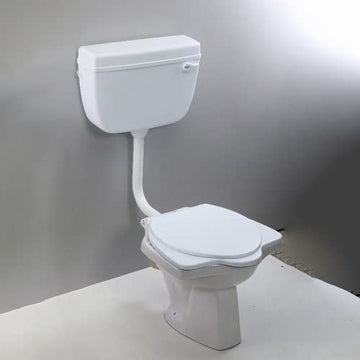 InArt single piece western toilet in glossy white ceramic, oval floor mounted commode with flush tank combo