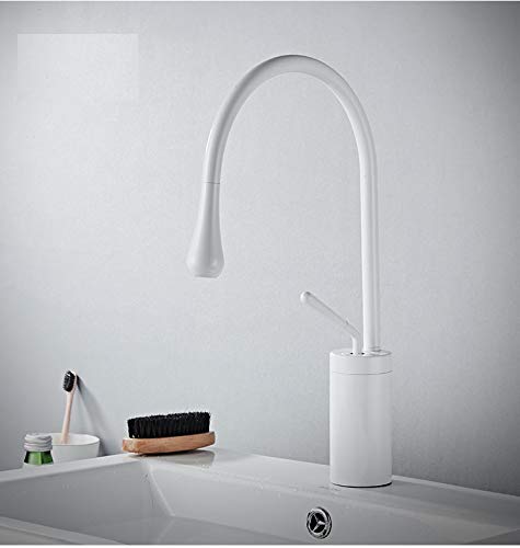 Single lever basin mixer InArt brass swan neck tap in white polished finish for wash basin, front view