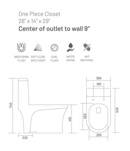 InArt single piece commode in glossy white ceramic, oval floor mounted western toilet front view
