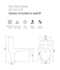 Single piece closet floor mounted water closet, glossy white one-piece western toilet angled side view