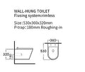 InArt rimless wall mounted western toilet, oval ceramic commode in black gold, side angle with soft close seat