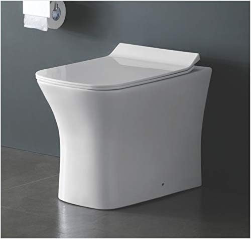InArt ceramic western toilet, square one piece floor mounted water closet in glossy white with soft close seat