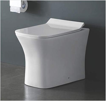 InArt ceramic western toilet, square one piece floor mounted water closet in glossy white with soft close seat