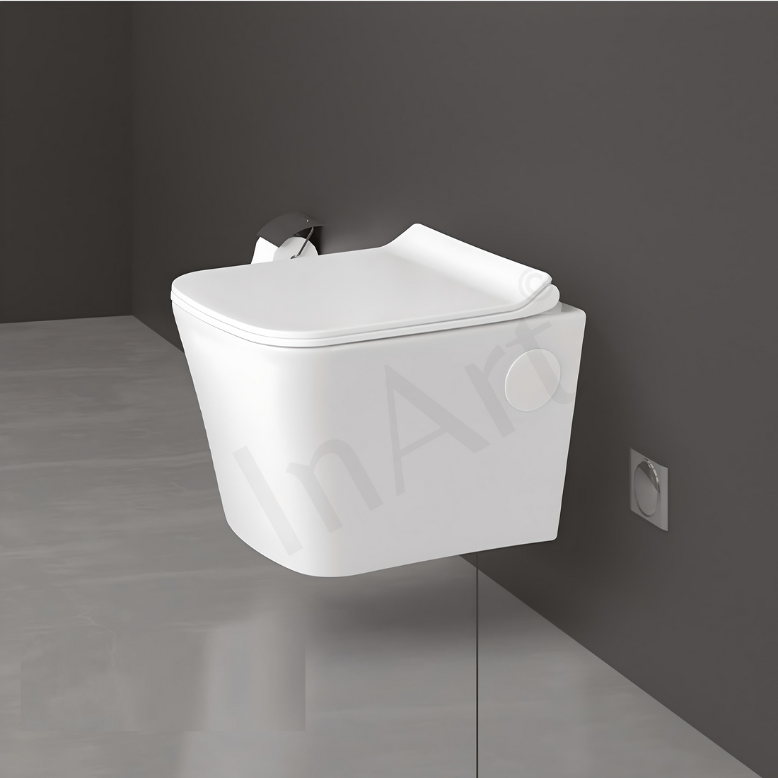 InArt Rimless Ceramic Wall-Hung Toilet - White, Soft Close Seat Cover, P Trap Outlet - InArt-Studio