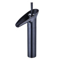 Matte black basin mixer in bathroom interior, tall basin mixer black for wash basin with hot and cold single lever