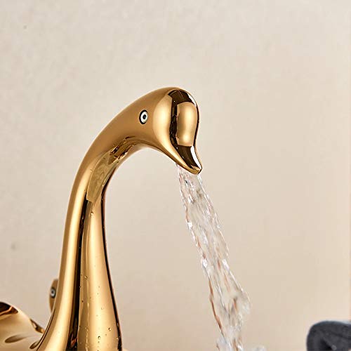 Gold basin tap swan neck design fitted on wash basin, single lever basin mixer for bathroom interior