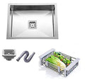 InArt brushed satin kitchen sink, square single bowl 21 x 18 inch, angled view showing deep bowl