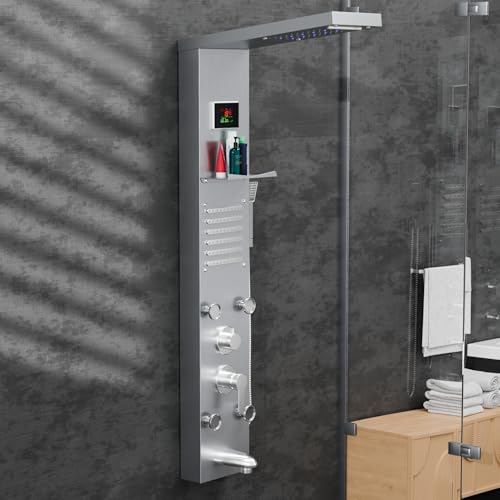 InArt brushed stainless steel shower panel for bathroom, LED bath and shower panel
