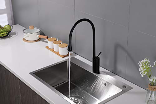 InArt black wall mixer brass swan neck single hole basin mixer tap in matte black finish, main view