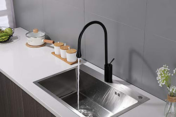 InArt black wall mixer brass swan neck single hole basin mixer tap in matte black finish, main view