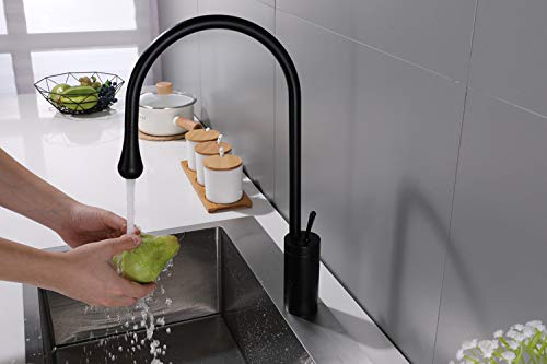 InArt matte black basin mixer tap, tall body swan neck single hole design for modern wash basin, side angle