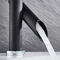 Single hole basin mixer tap in matt black, side angle showing bamboo shape spout and lever handle