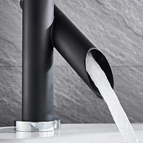 Single hole basin mixer tap in matt black, side angle showing bamboo shape spout and lever handle