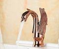 Designer bathroom wash basin with mixer tap in rose gold, swan neck brass tap for premium washroom