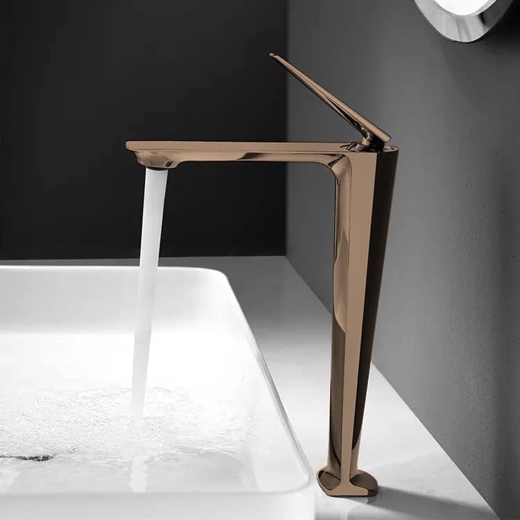 InArt single lever basin mixer in rose gold brass, square high neck tall body tap for wash basin