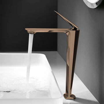 InArt single lever basin mixer in rose gold brass, square high neck tall body tap for wash basin