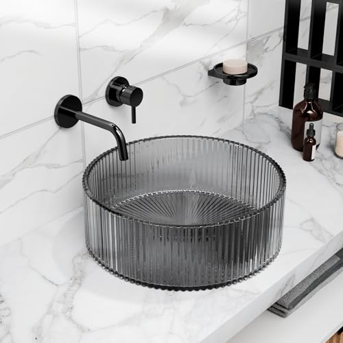 InArt clear black glass wash basin, polished finish, modern glass bathroom sink